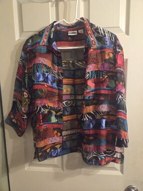 Vibrant Multicolor Patchwork Button-Front Top